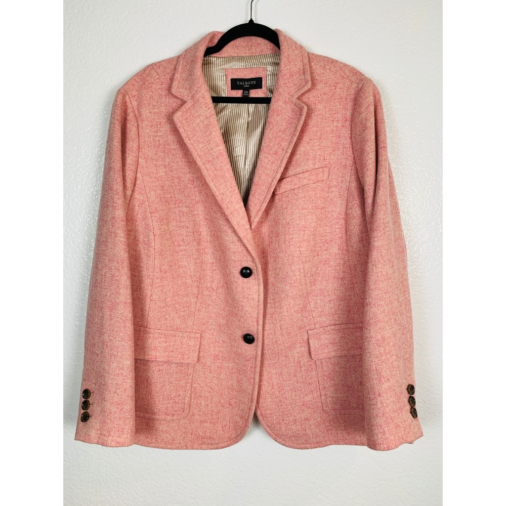 Talbots Blazer Women 20W Pink Wool Blend Tweed Two Button Preppy Professional